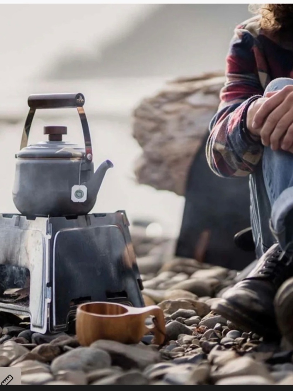Barebones Living x United by Blue Enamel Kettle grey wooden handle